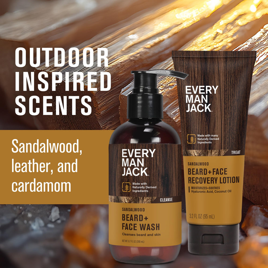 Every Man Jack Beard + Face Wash & Lotion Set – Sandalwood Scent | Naturally Cleanse & Condition