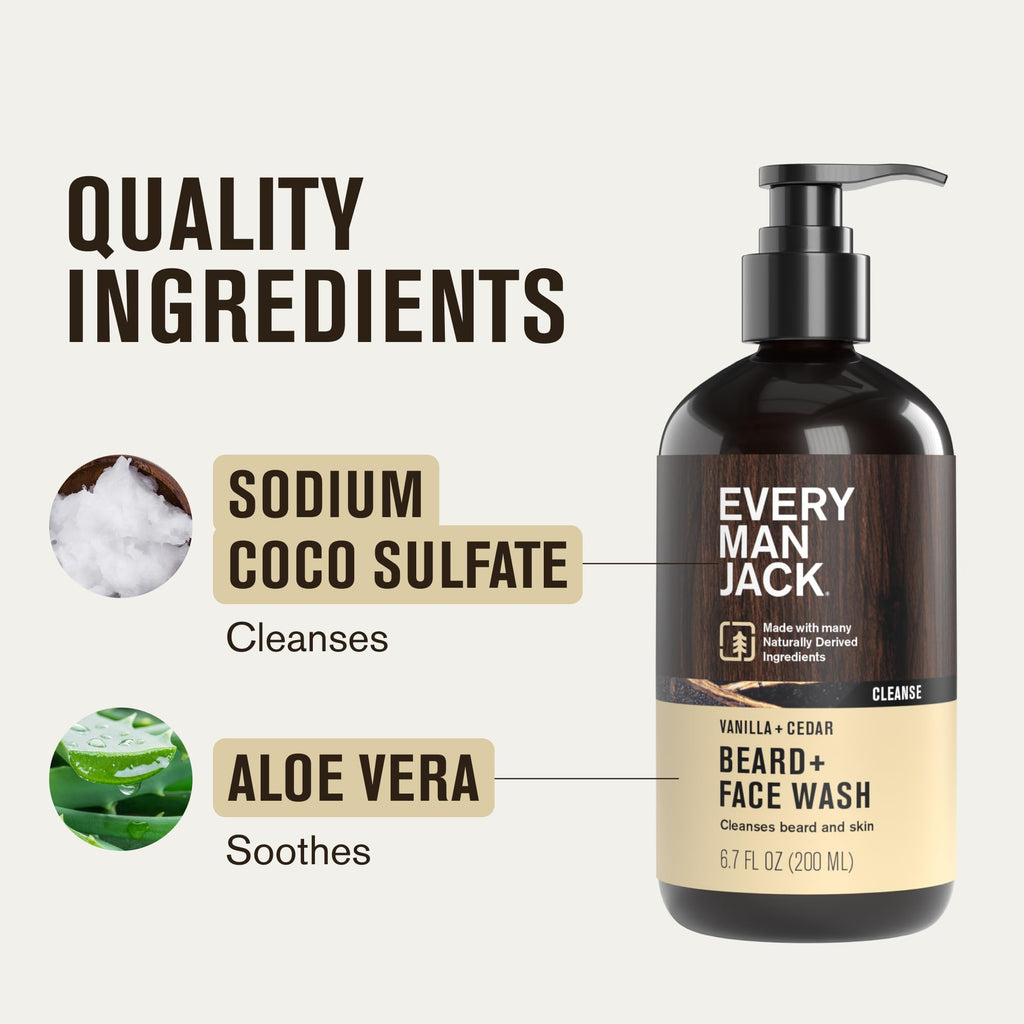 Every Man Jack Beard + Face Wash – Vanilla & Cedar, 6.7 fl oz, 2-Pack
