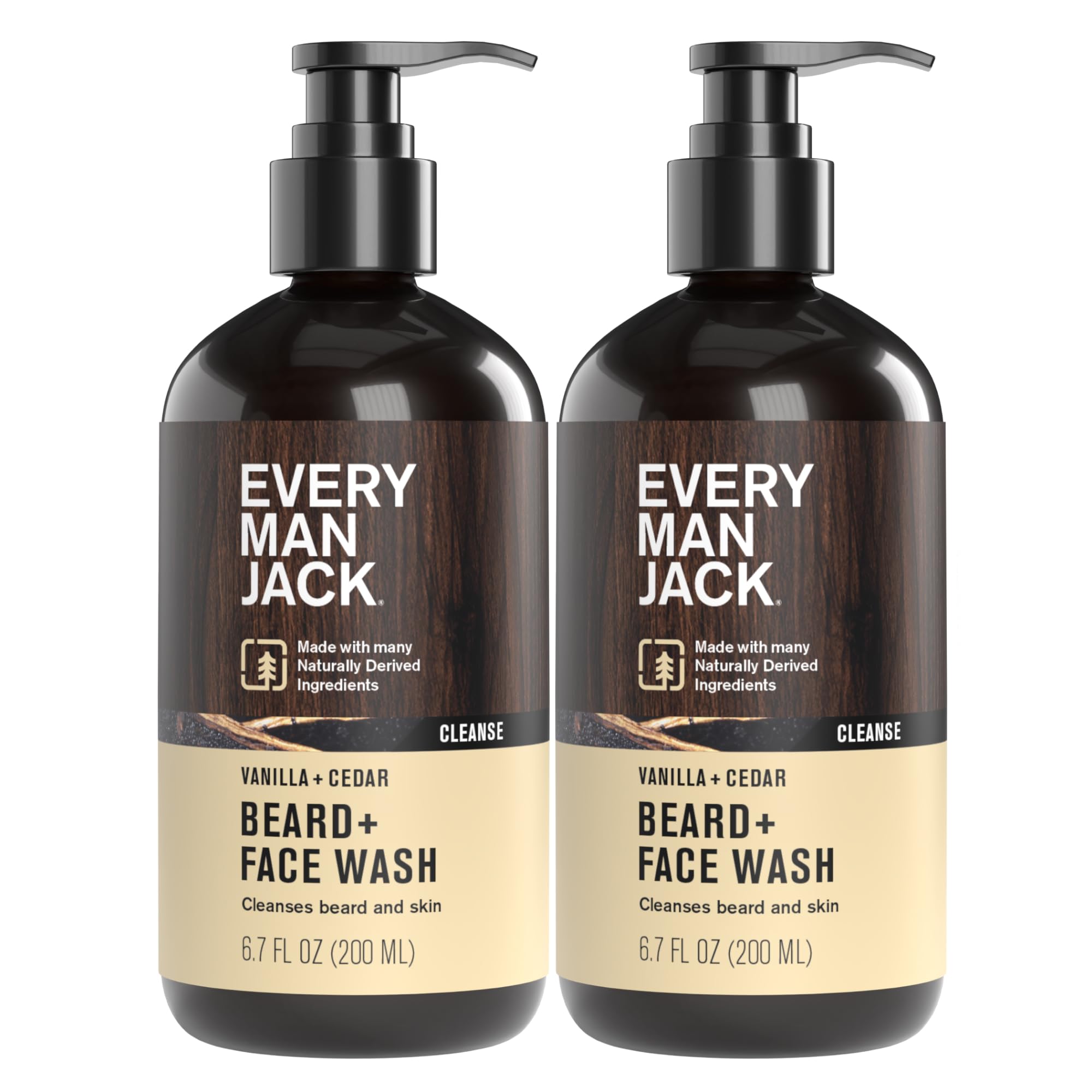 Every Man Jack Beard + Face Wash – Vanilla & Cedar, 6.7 fl oz, 2-Pack