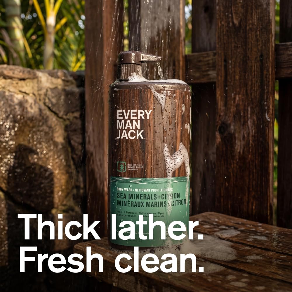 Every Man Jack Men’s Hydrating Body Wash – Sea Minerals + Citron, 2 Bottles, 33.8 fl oz