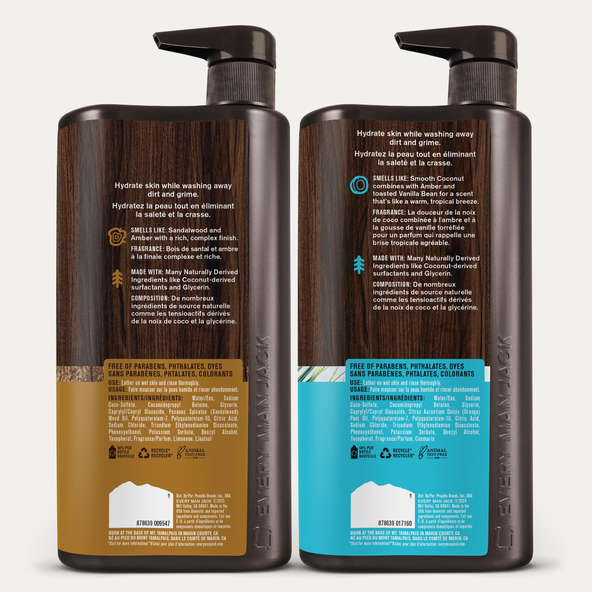 Every Man Jack Coconut + Driftwood & Amber + Sandalwood Body Wash – 33.8 oz (2 Pack) – Paraben, Phthalate & Dye Free