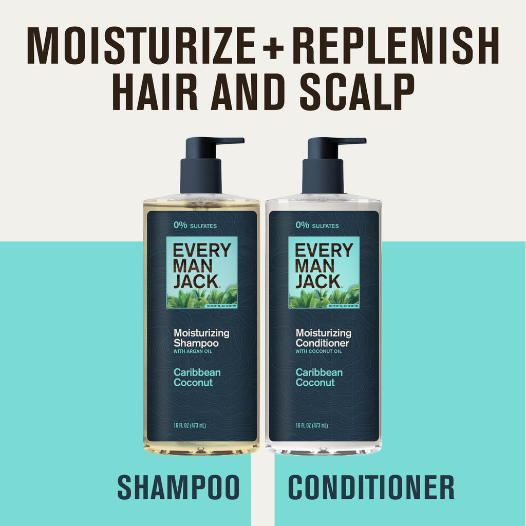 Every Man Jack Caribbean Coconut Shampoo & Conditioner Set – 16 fl oz (2 Pack) – Plant-Powered Moisturizers