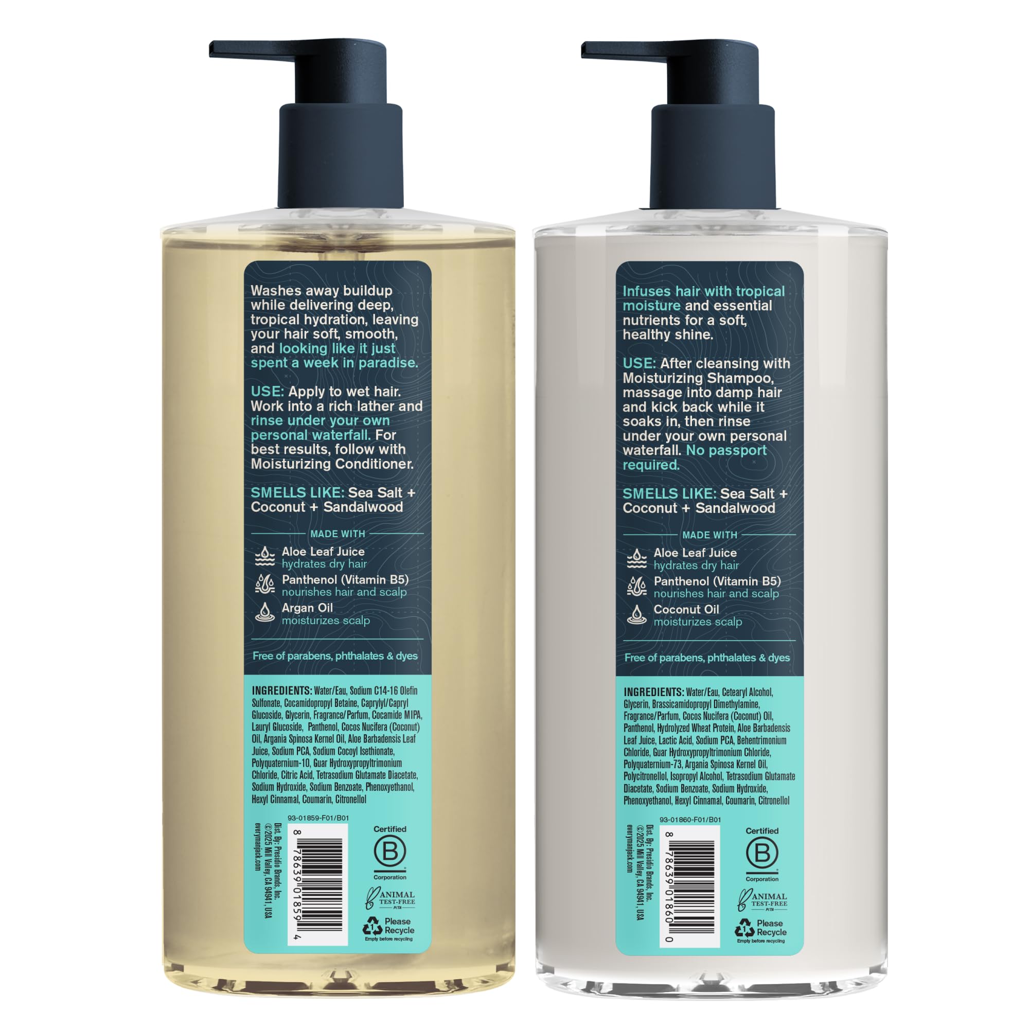 Every Man Jack Caribbean Coconut Shampoo & Conditioner Set – 16 fl oz (2 Pack) – Plant-Powered Moisturizers