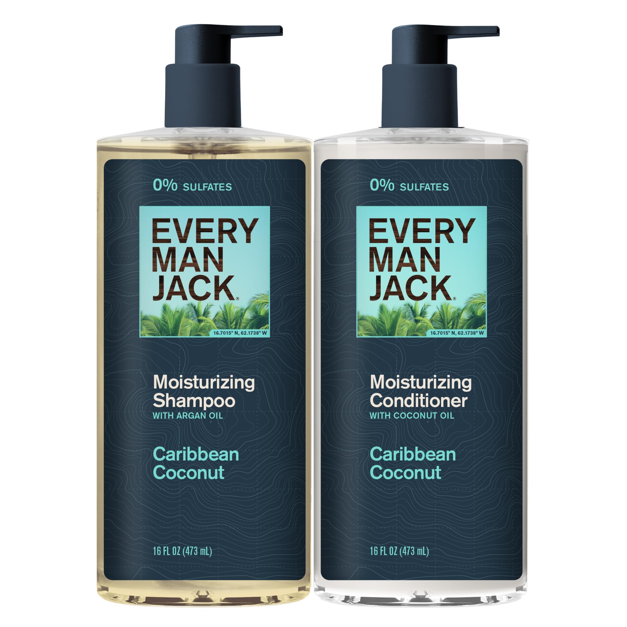 Every Man Jack Caribbean Coconut Shampoo & Conditioner Set – 16 fl oz (2 Pack) – Plant-Powered Moisturizers