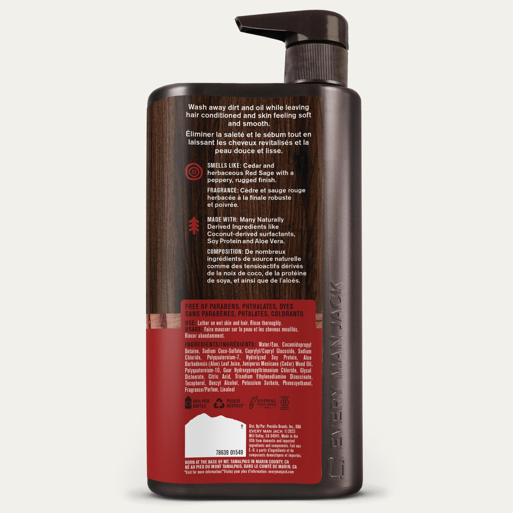 Every Man Jack Cedar + Red Sage Hydrating 3-in-1 All Over Wash – Body Wash, Shampoo & Conditioner (2 Pack)