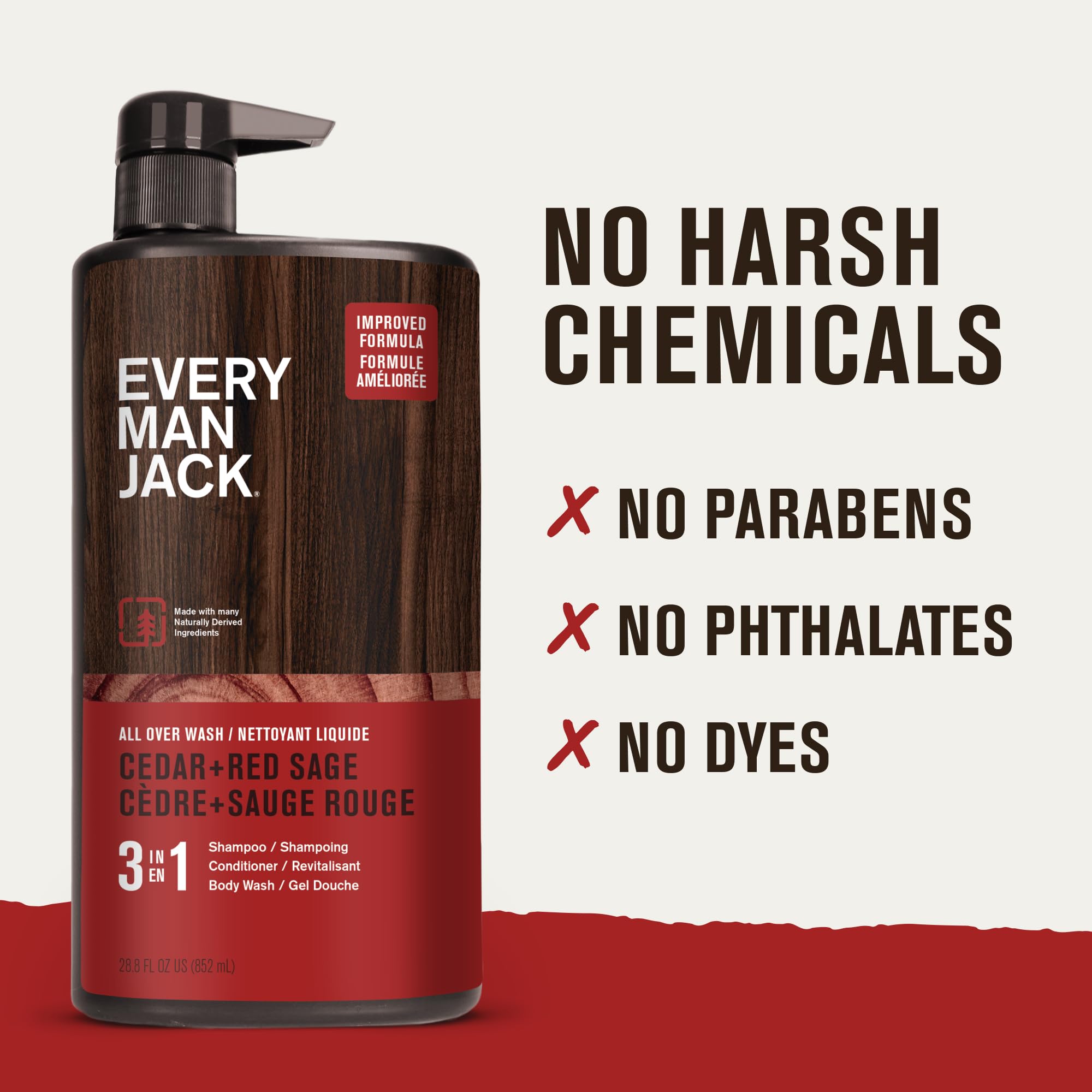 Every Man Jack Cedar + Red Sage Hydrating 3-in-1 All Over Wash – Body Wash, Shampoo & Conditioner (2 Pack)