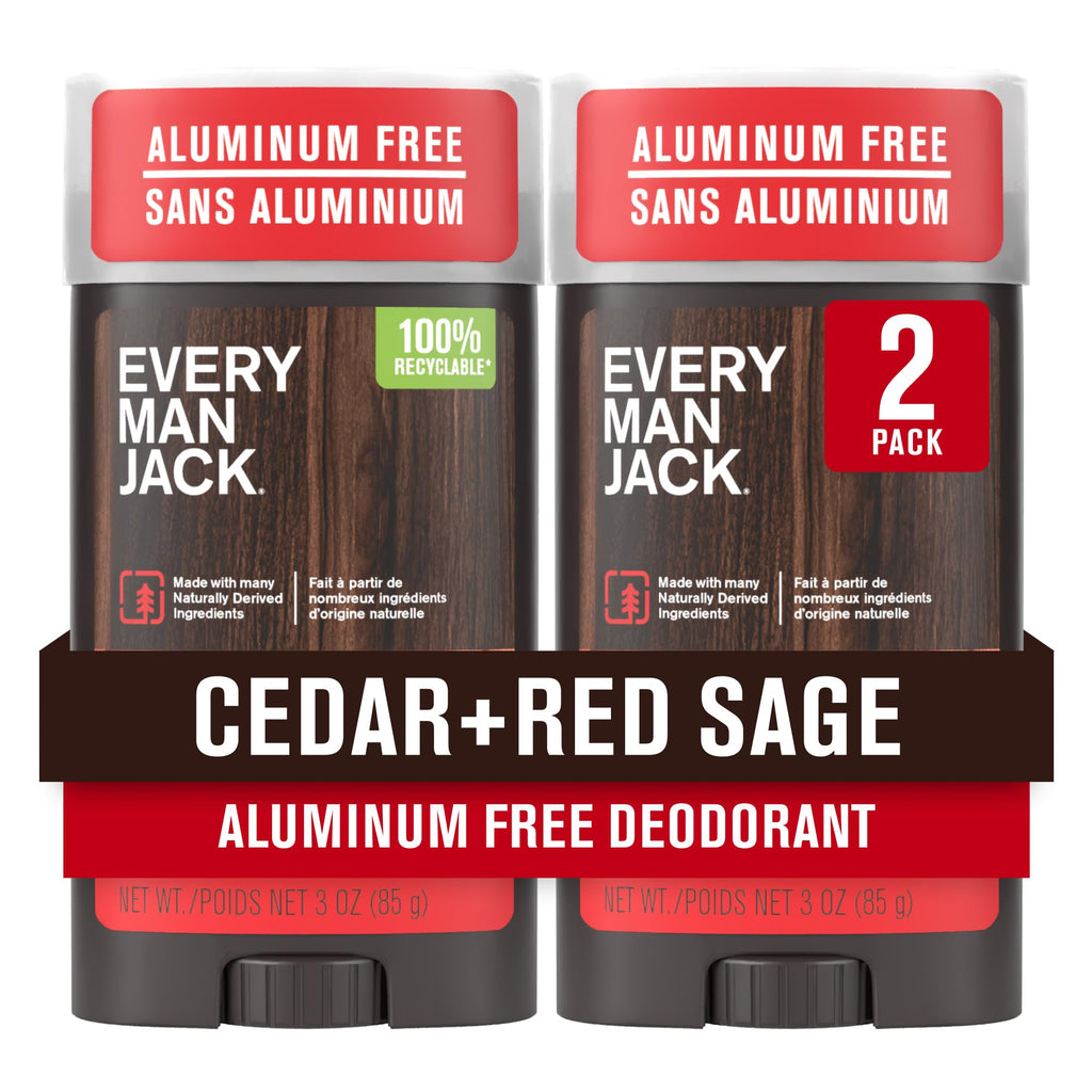 Every Man Jack Cedar + Red Sage Deodorant - Aluminum-Free, All Skin Types, 3oz (2 Pack)
