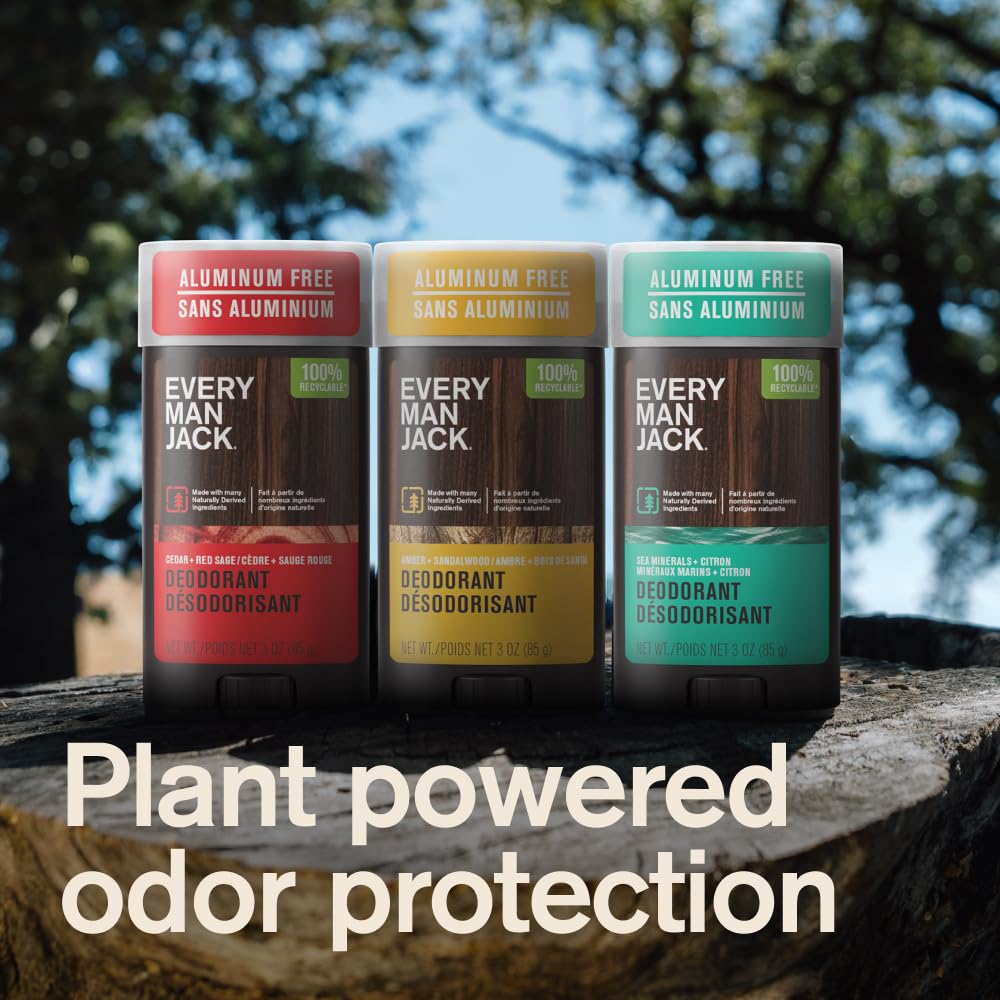 Every Man Jack Cedar + Red Sage Deodorant - Aluminum-Free, All Skin Types, 3oz (2 Pack)