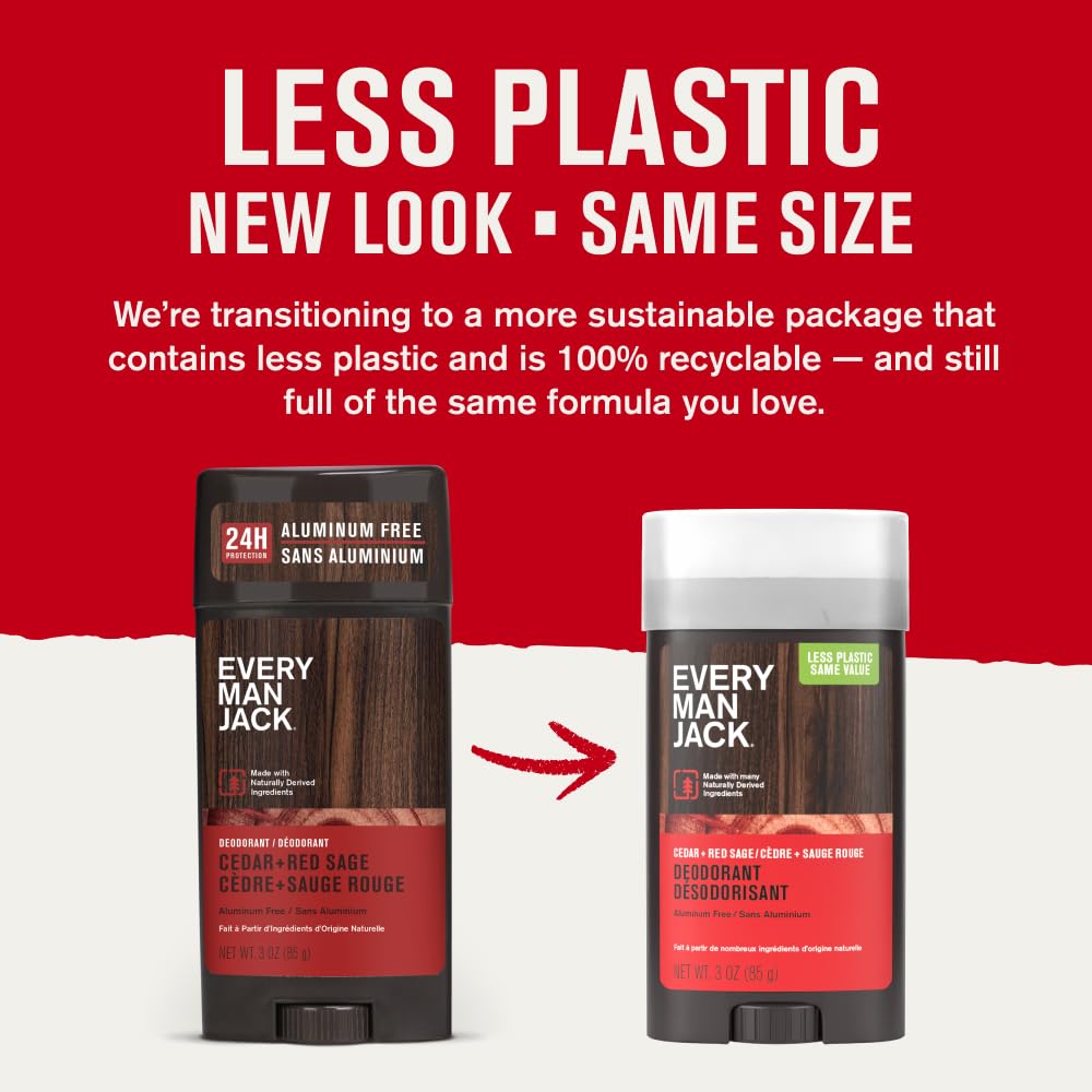 Every Man Jack Cedar & Red Sage Aluminum Free Deodorant – 3 oz, 4 Pack