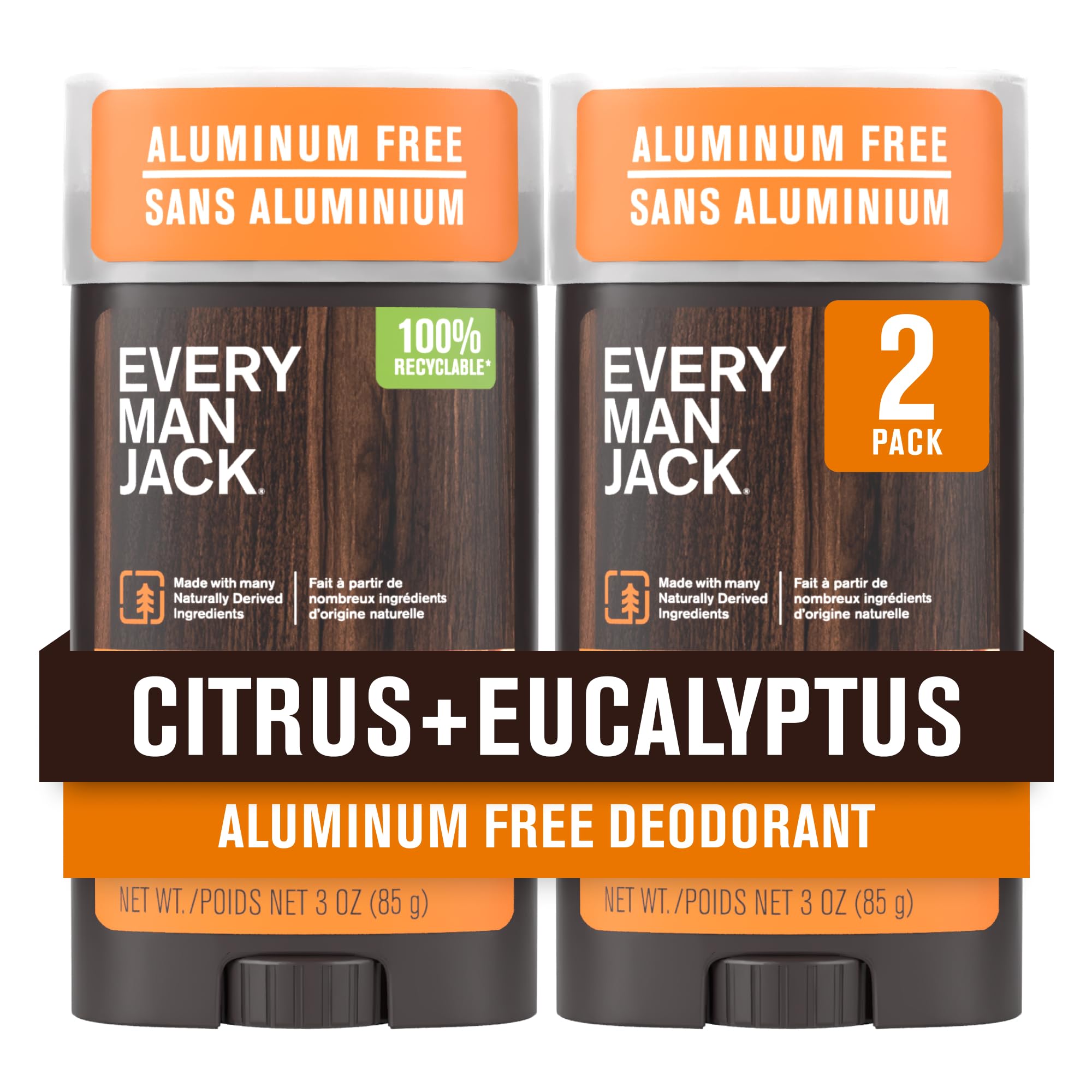 Every Man Jack Citrus + Eucalyptus Aluminum-Free Deodorant – 2-Pack, 3oz