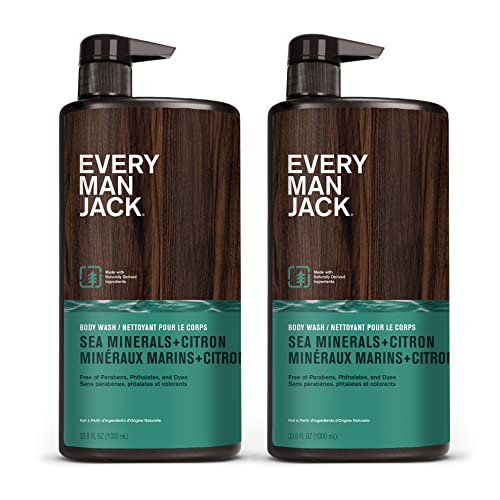 Every Man Jack Men’s Hydrating Body Wash – Sea Minerals + Citron, 2 Bottles, 33.8 fl oz