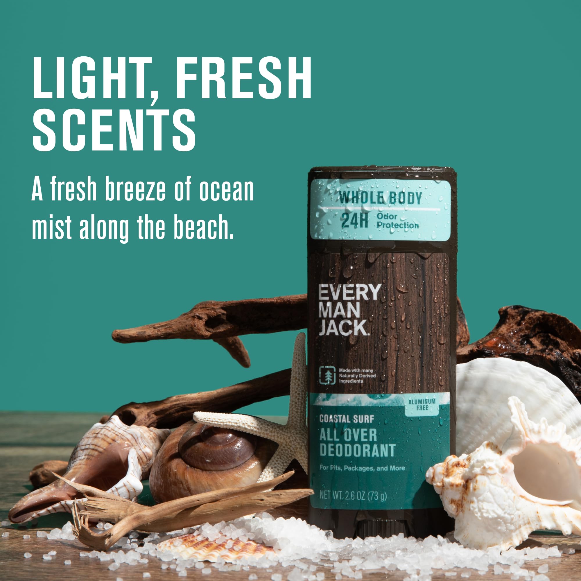 Every Man Jack All Over Deodorant – Aluminum-Free, 24-Hour Whole-Body Odor Protection – Coastal Surf Scent (2.6 oz)