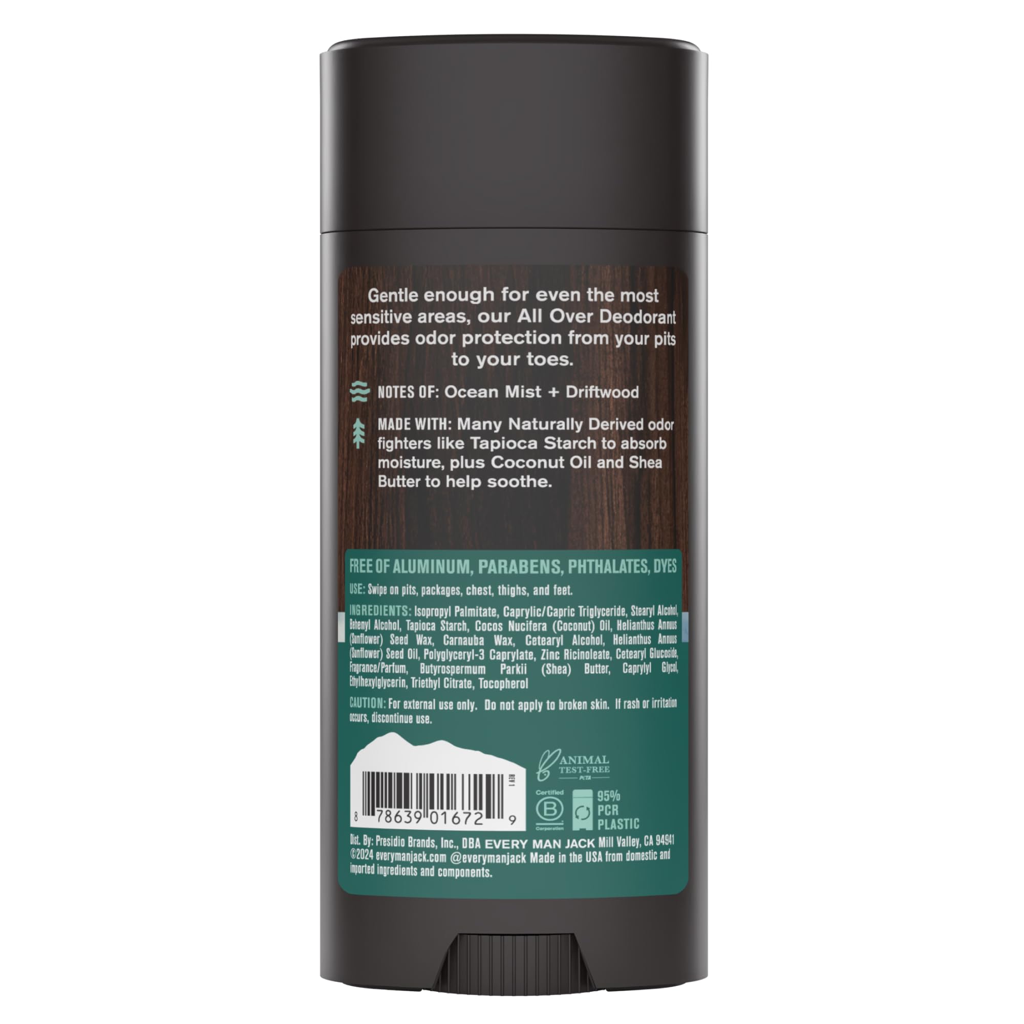 Every Man Jack All Over Deodorant – Aluminum-Free, 24-Hour Whole-Body Odor Protection – Coastal Surf Scent (2.6 oz)