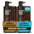 Every Man Jack Coconut + Driftwood & Amber + Sandalwood Body Wash – 33.8 oz (2 Pack) – Paraben, Phthalate & Dye Free