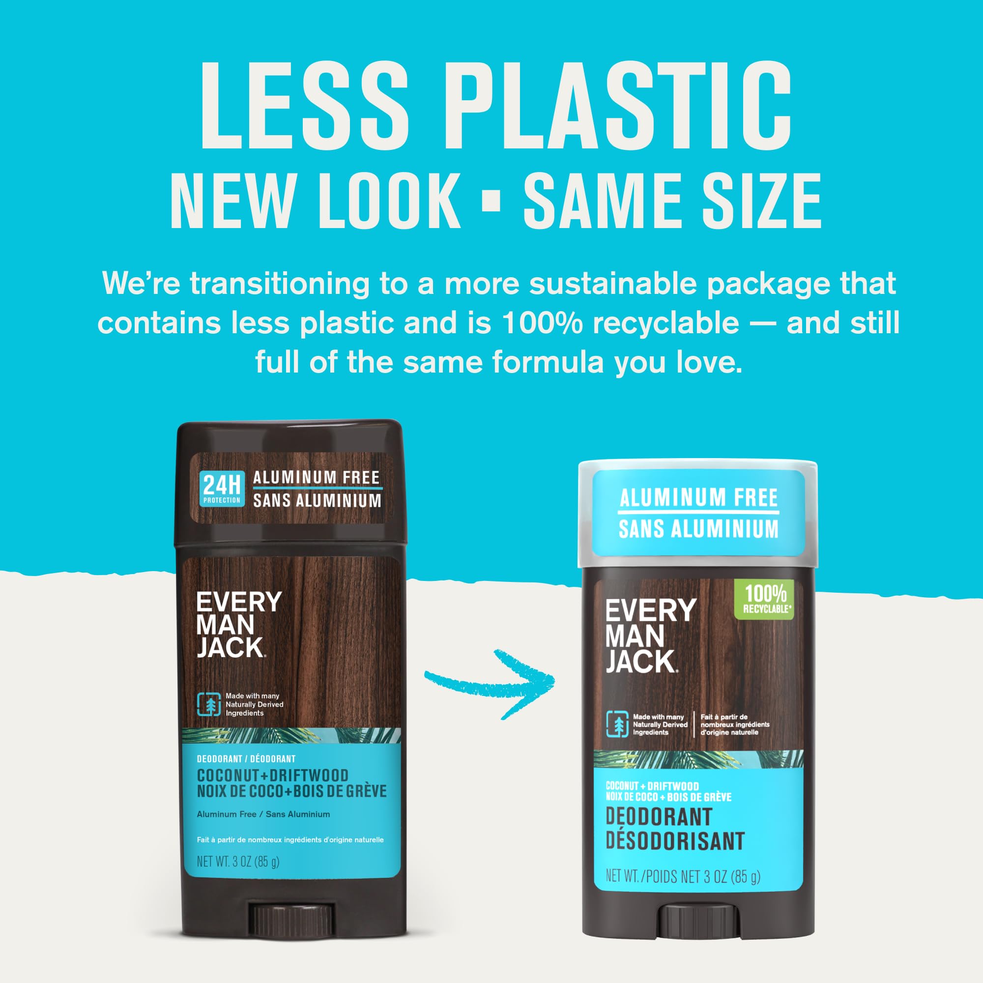 Every Man Jack Coconut Driftwood Men’s Deodorant – Aluminum-Free, Long-Lasting Freshness, 3oz Twin Pack