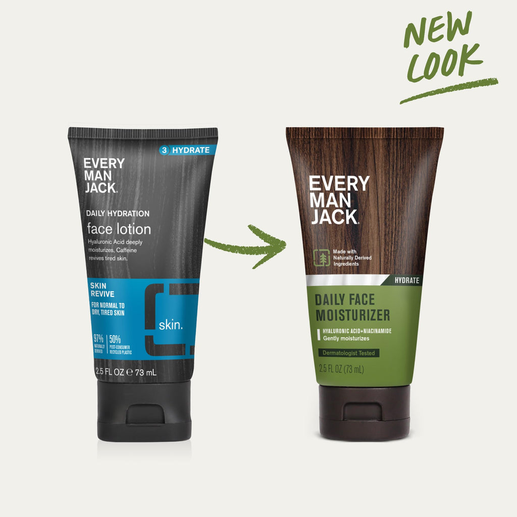 Every Man Jack Daily Face Lotion for Men – Hydration with HA, Aloe Vera & Niacinamide (2 x 2.5 oz)