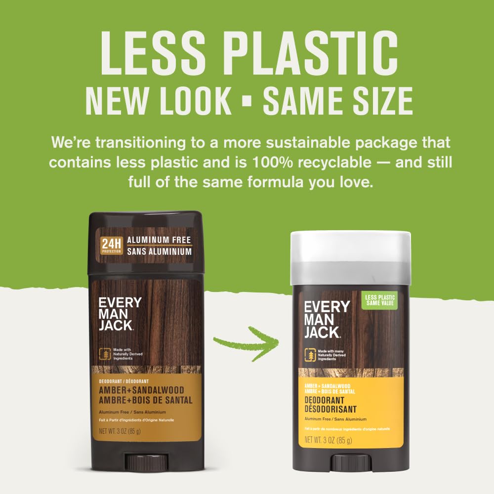 Every Man Jack Deodorant Variety Set — 3 x 3 oz Sticks (Cedar + Red Sage; Amber + Sandalwood; Sea Mineral + Citron)