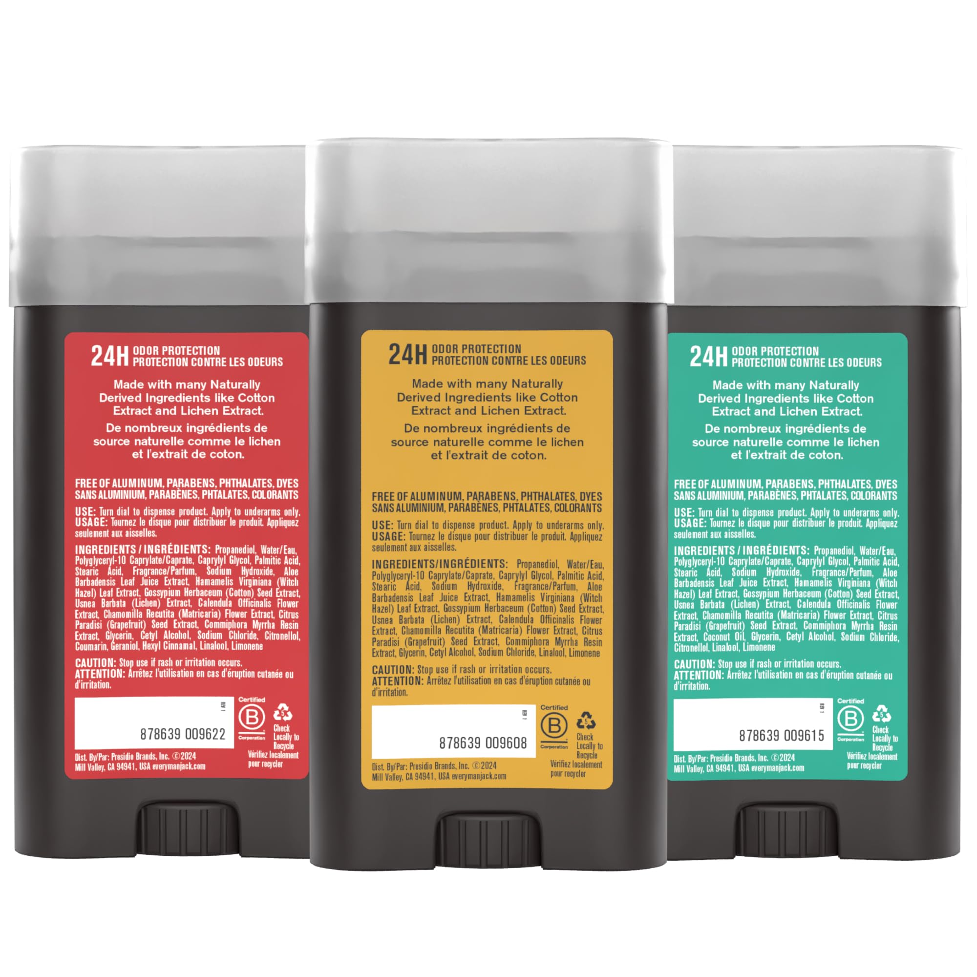Every Man Jack Deodorant Variety Set — 3 x 3 oz Sticks (Cedar + Red Sage; Amber + Sandalwood; Sea Mineral + Citron)