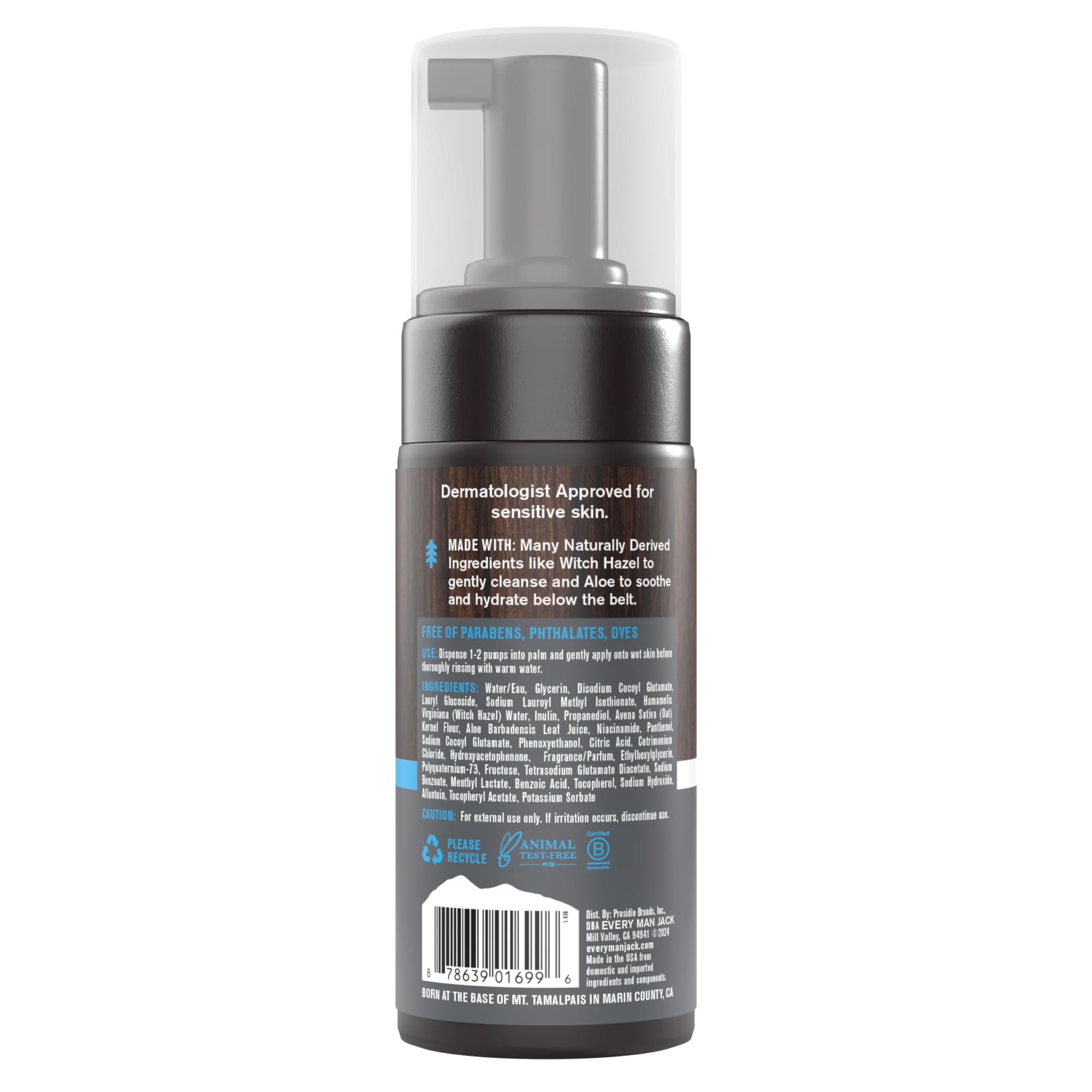 Every Man Jack Foaming Groin Wash – Gentle Cleansing for Sensitive Groin Skin with Witch Hazel & Aloe Vera, 4 oz
