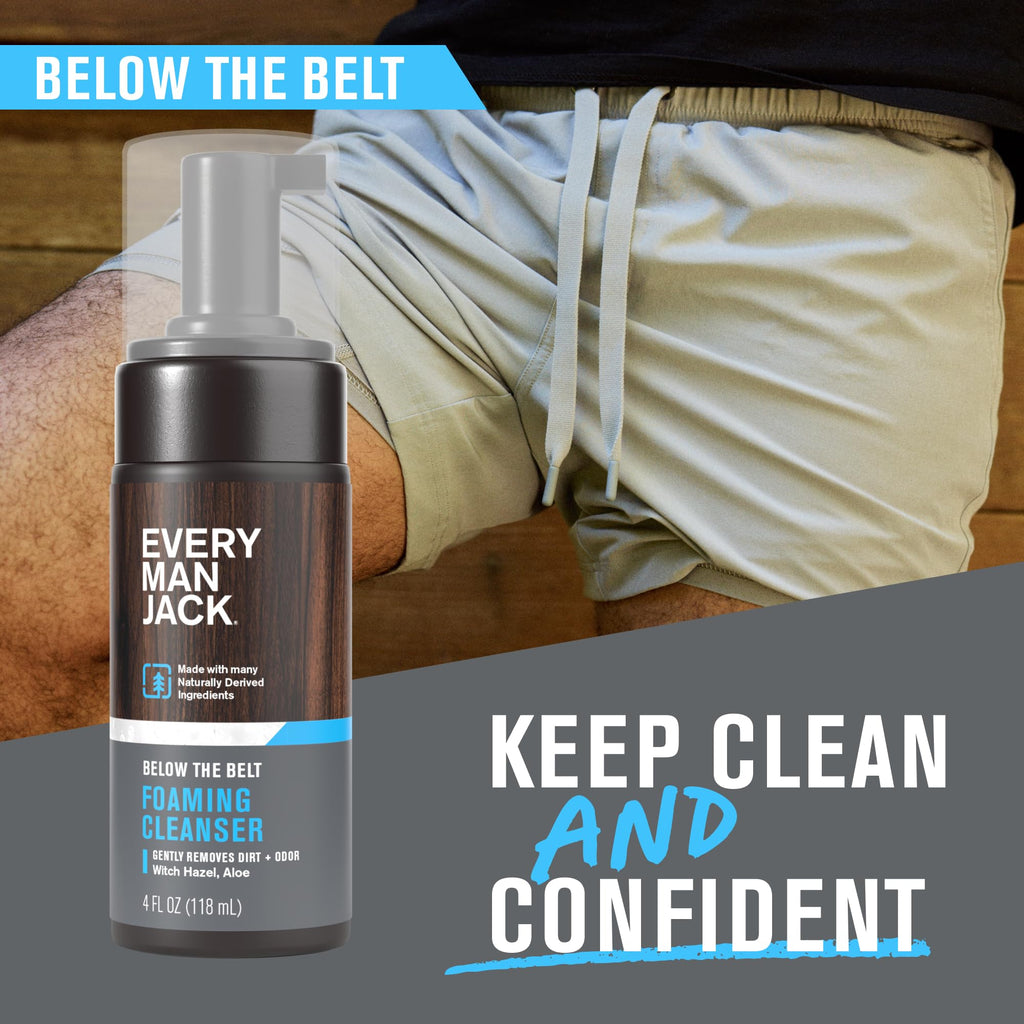 Every Man Jack Foaming Groin Wash – Gentle Cleansing for Sensitive Groin Skin with Witch Hazel & Aloe Vera, 4 oz
