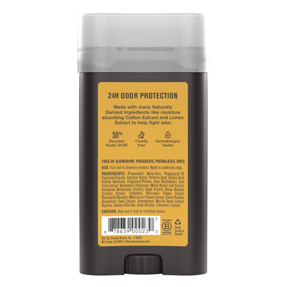 Every Man Jack Amber + Sandalwood Men's Deodorant – Aluminum-Free, Long-Lasting, 4-Pack