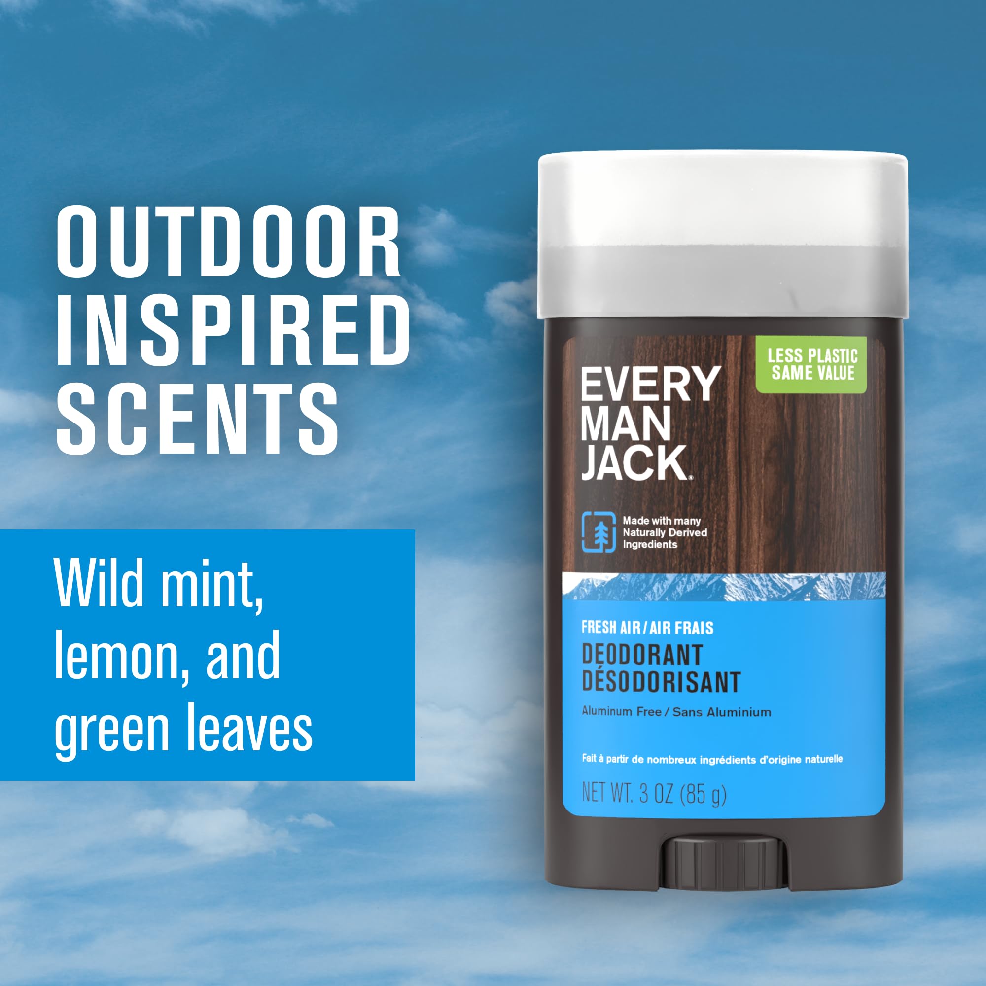 Every Man Jack Fresh Air Aluminum-Free Deodorant for Men – Long-Lasting, Naturally Derived (2 Pack)