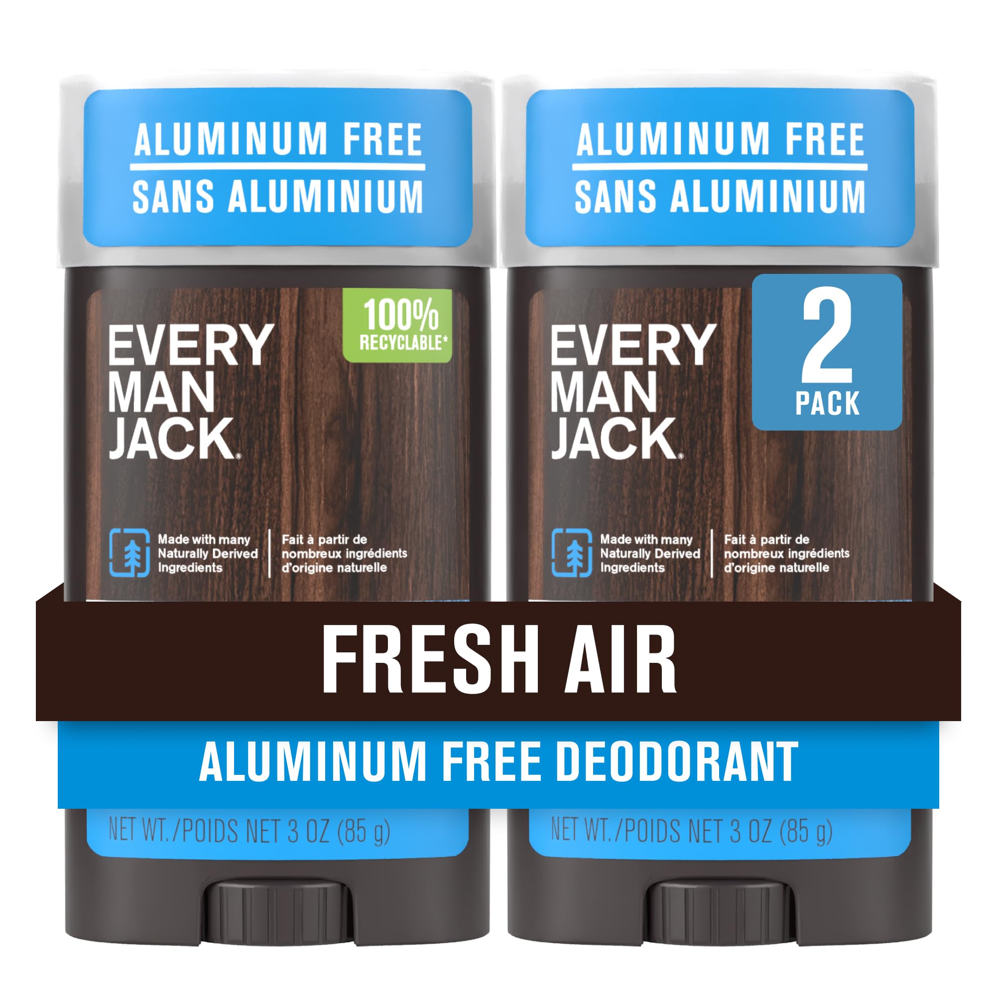 Every Man Jack Fresh Air Aluminum-Free Deodorant for Men – Long-Lasting, Naturally Derived (2 Pack)