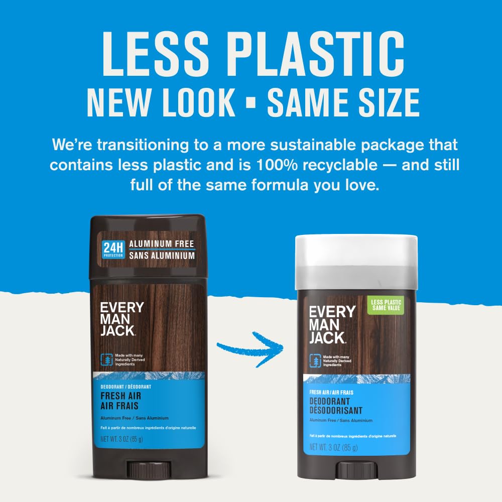 Every Man Jack Fresh Air Aluminum-Free Deodorant for Men – Long-Lasting, Naturally Derived (2 Pack)