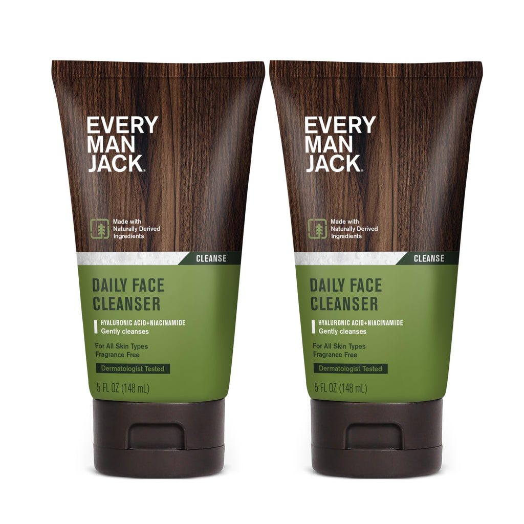 Every Man Jack Hydrating Face Wash for Men – Hyaluronic Acid & Niacinamide – Fragrance Free – 5 fl oz (2 Pack)