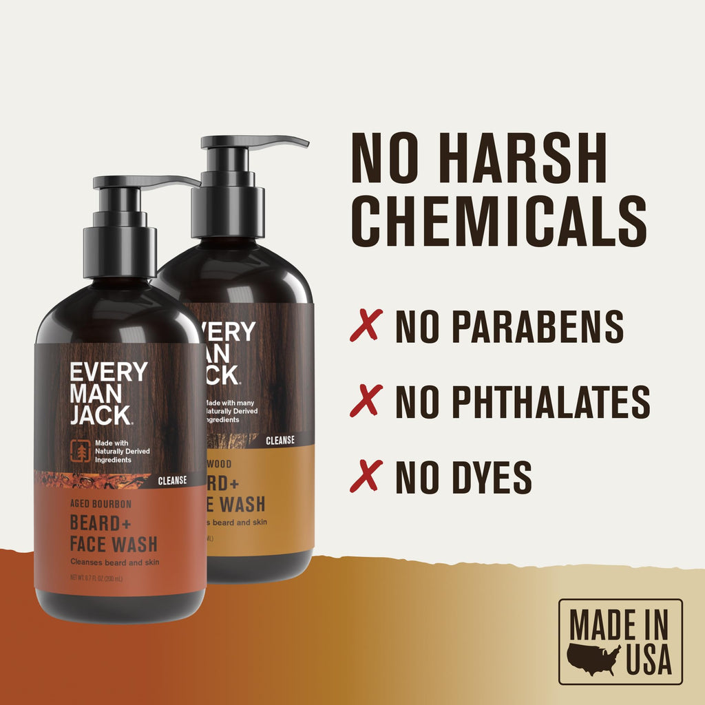 Every Man Jack Beard + Face Wash Sandalwood & Aged Bourbon Bundle – 2 x 6.7 fl oz