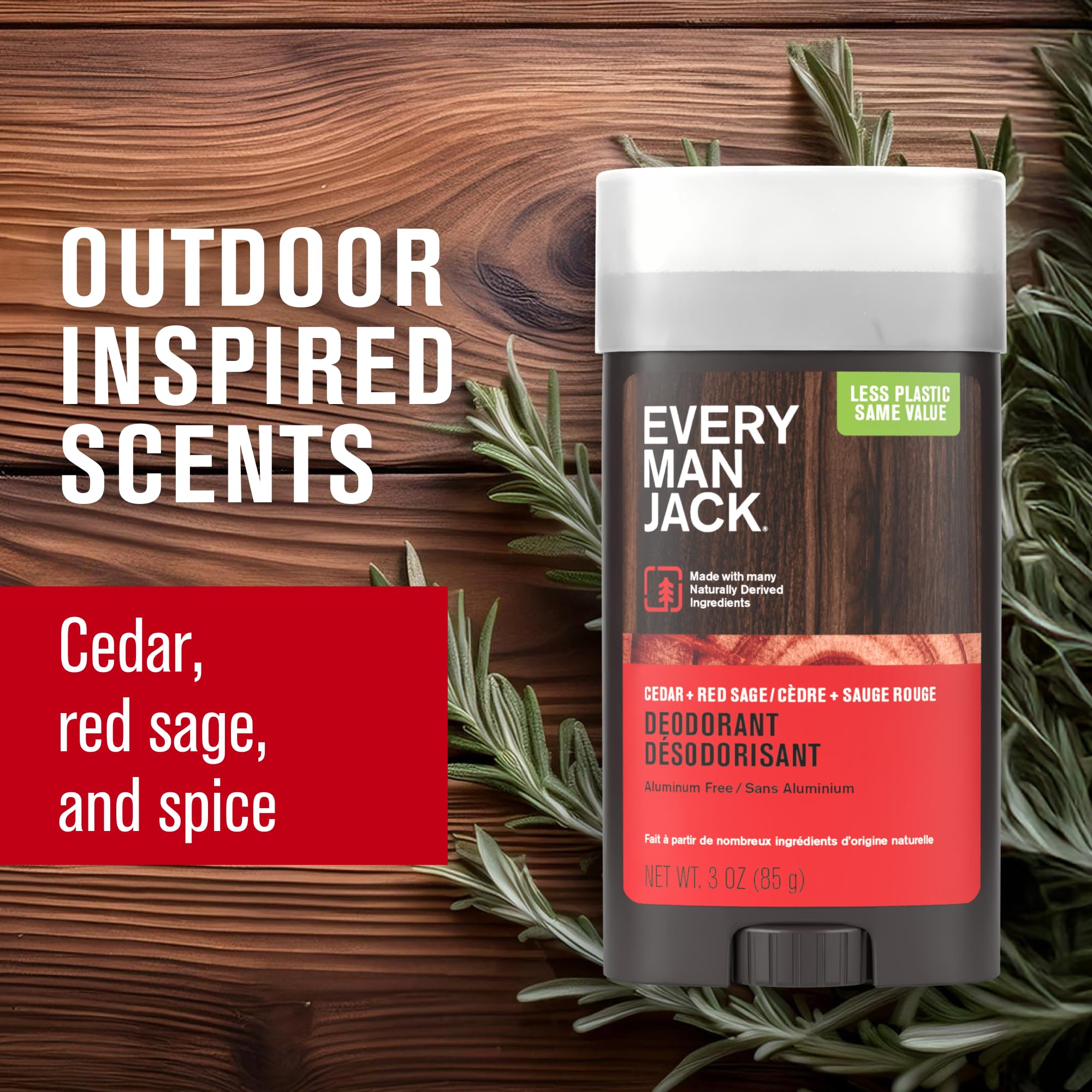 Every Man Jack Cedar & Red Sage Aluminum Free Deodorant – 3 oz, 4 Pack