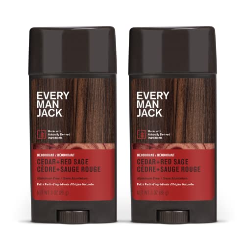 Every Man Jack Cedar + Red Sage Deodorant - Aluminum-Free, All Skin Types, 3oz (2 Pack)
