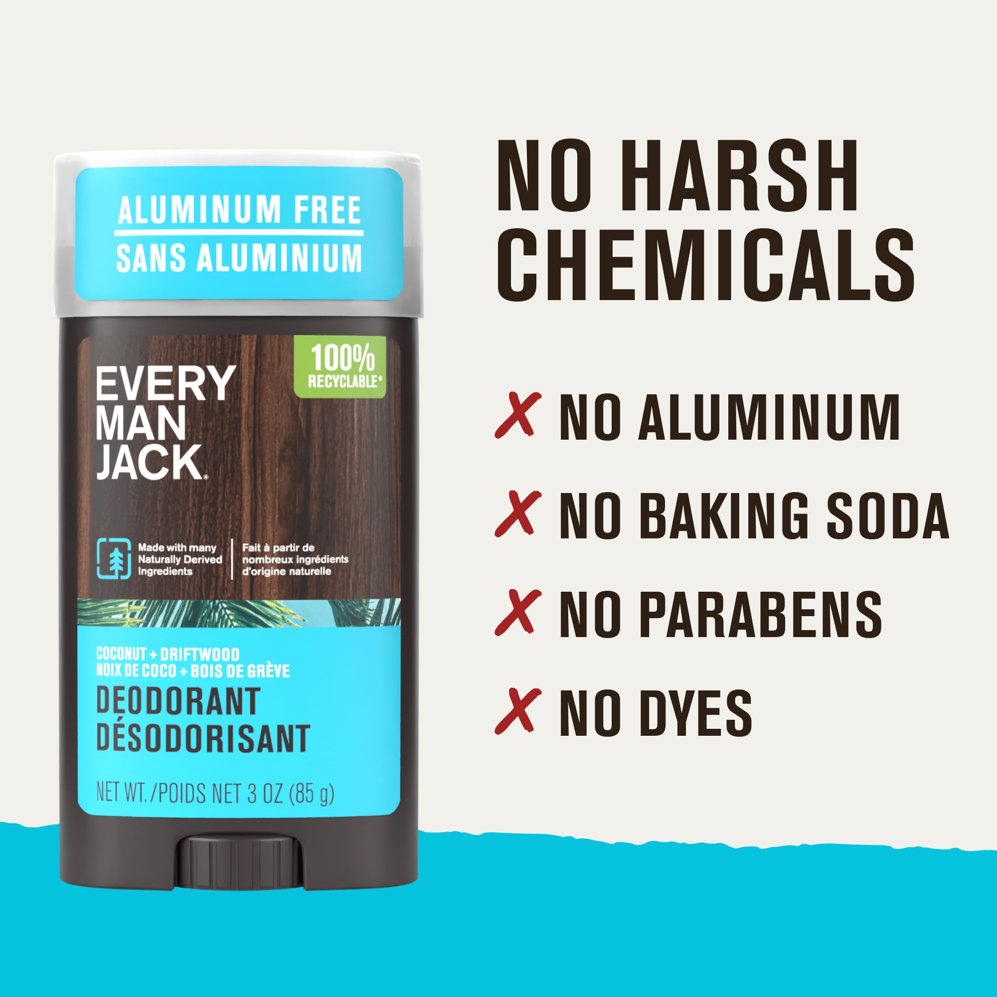 Every Man Jack Coconut Driftwood Men’s Deodorant – Aluminum-Free, Long-Lasting Freshness, 3oz Twin Pack