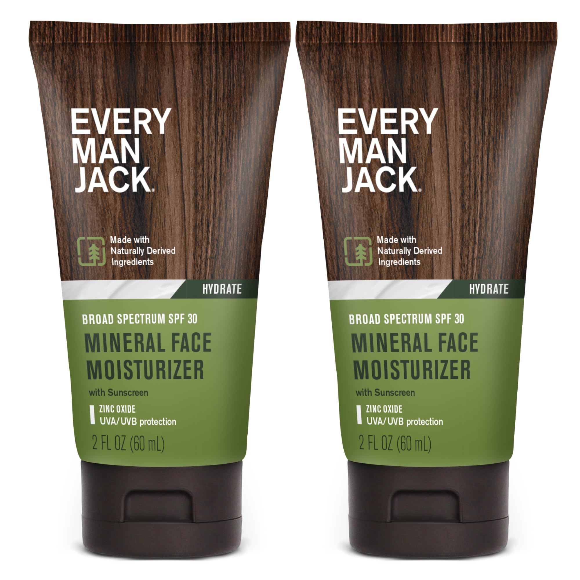 Every Man Jack Mineral Face Lotion SPF 30 with Zinc Oxide – Daily Moisturizer for Dry Skin, Dermatologist Tested – 2 x 2 fl oz