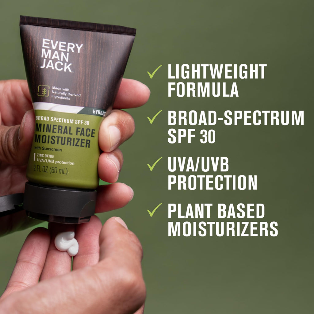 Every Man Jack Mineral Face Lotion SPF 30 with Zinc Oxide – Daily Moisturizer for Dry Skin, Dermatologist Tested – 2 x 2 fl oz