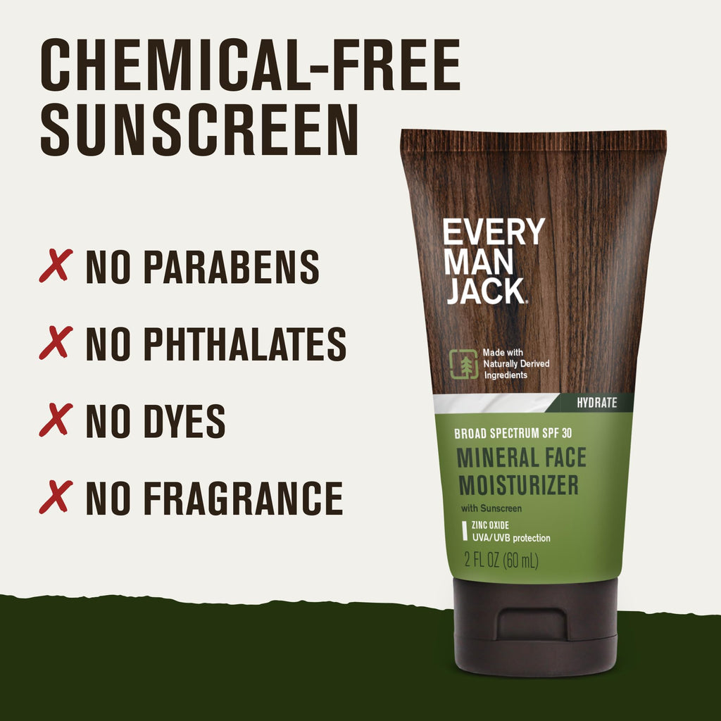 Every Man Jack Mineral Face Lotion SPF 30 with Zinc Oxide – Daily Moisturizer for Dry Skin, Dermatologist Tested – 2 x 2 fl oz