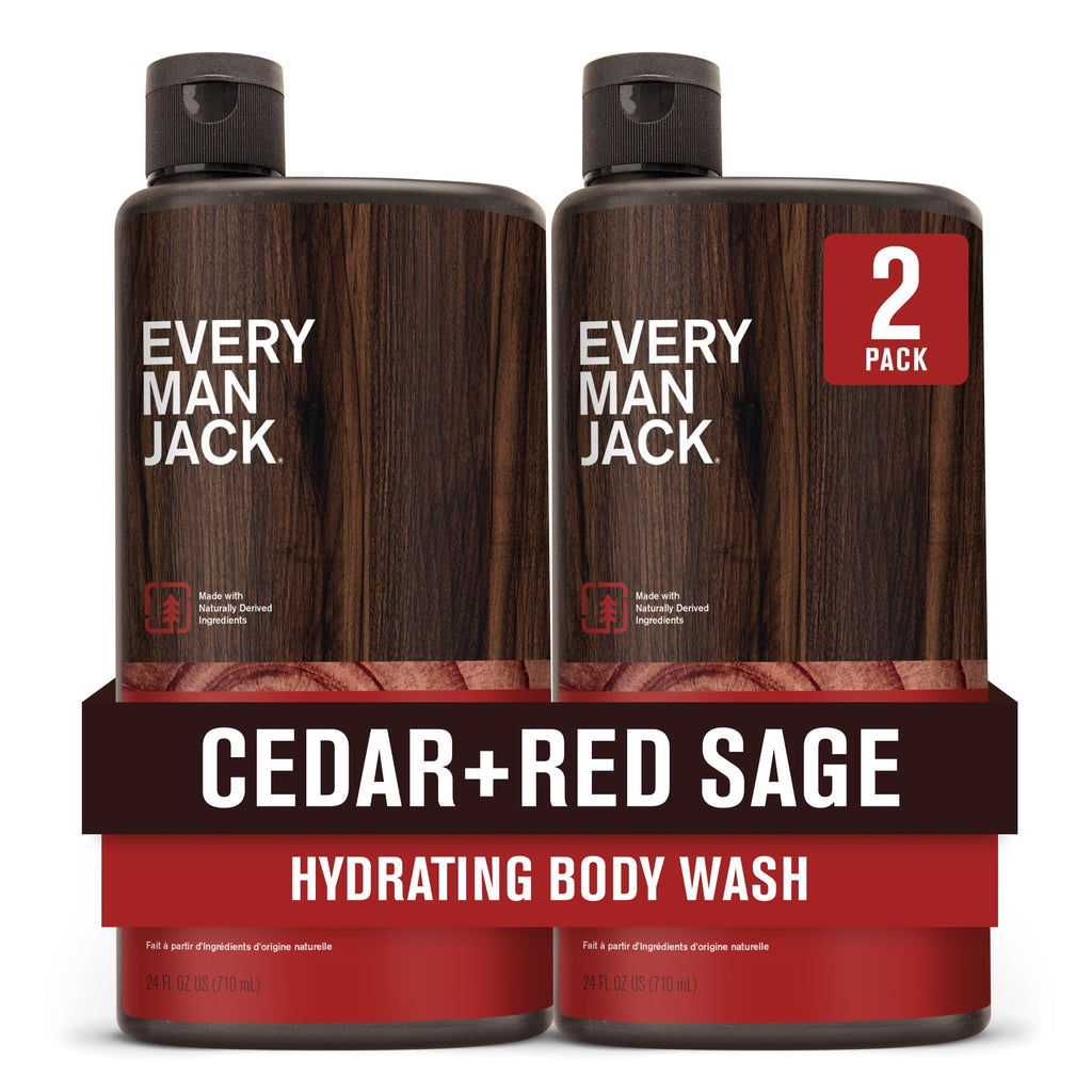 Every Man Jack Nourishing Cedar + Red Sage Body Wash – All Skin Types, Coconut & Glycerin – 24oz (2 Bottles)