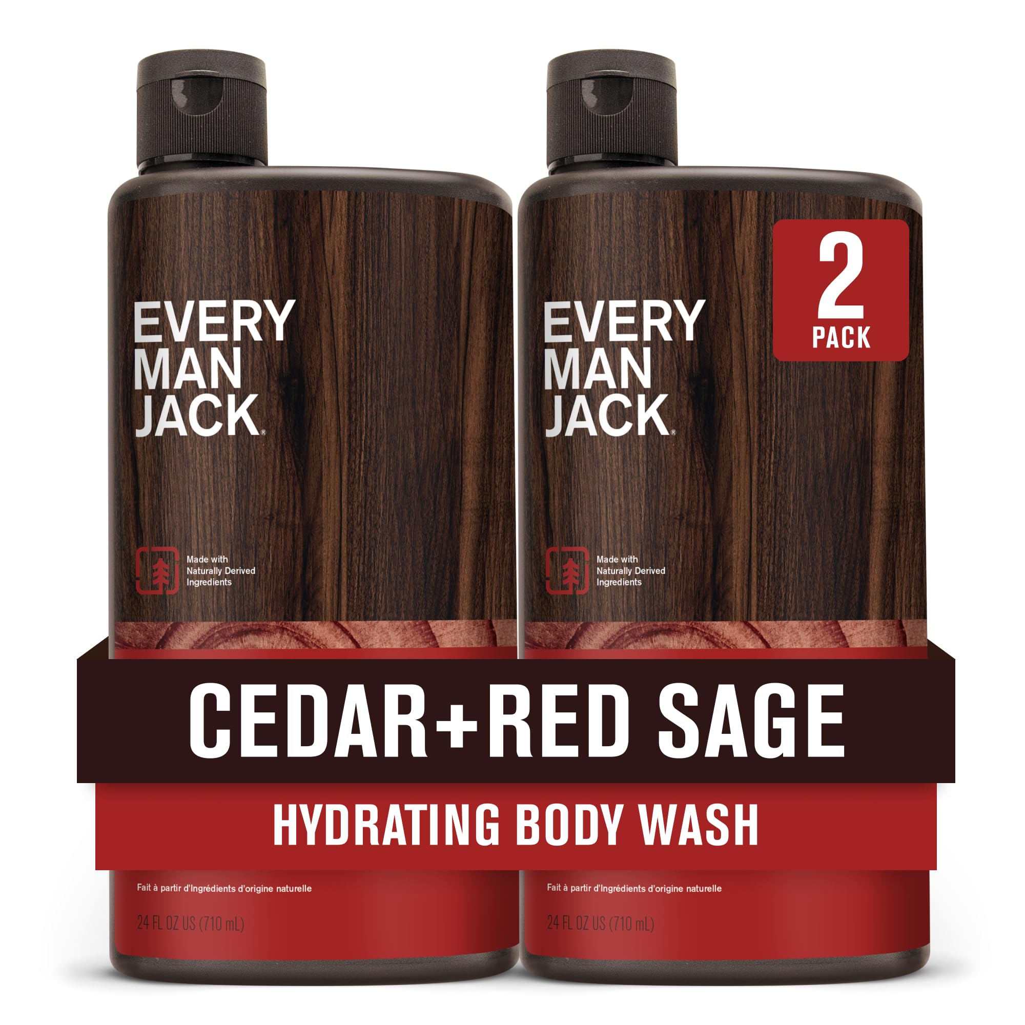 Every Man Jack Nourishing Cedar + Red Sage Body Wash – All Skin Types, Coconut & Glycerin – 24oz (2 Bottles)