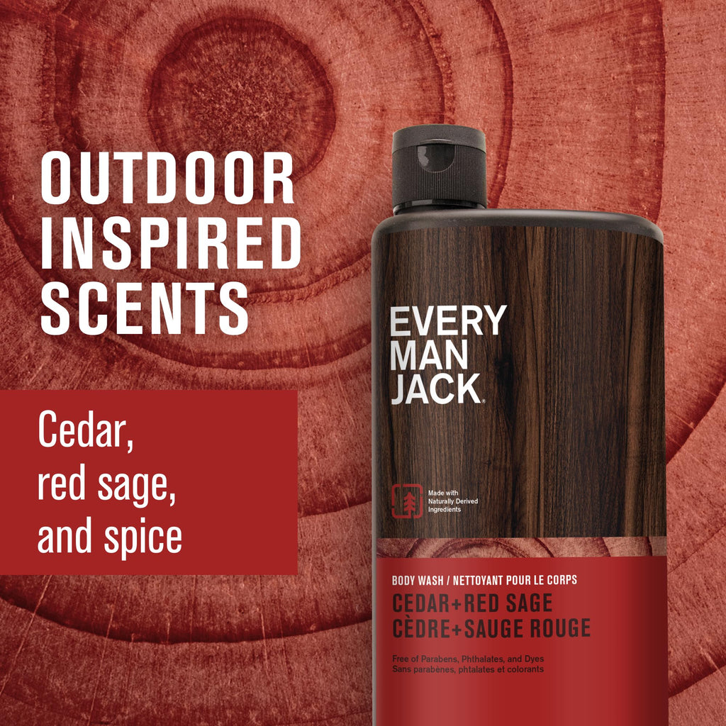 Every Man Jack Nourishing Cedar + Red Sage Body Wash – All Skin Types, Coconut & Glycerin – 24oz (2 Bottles)