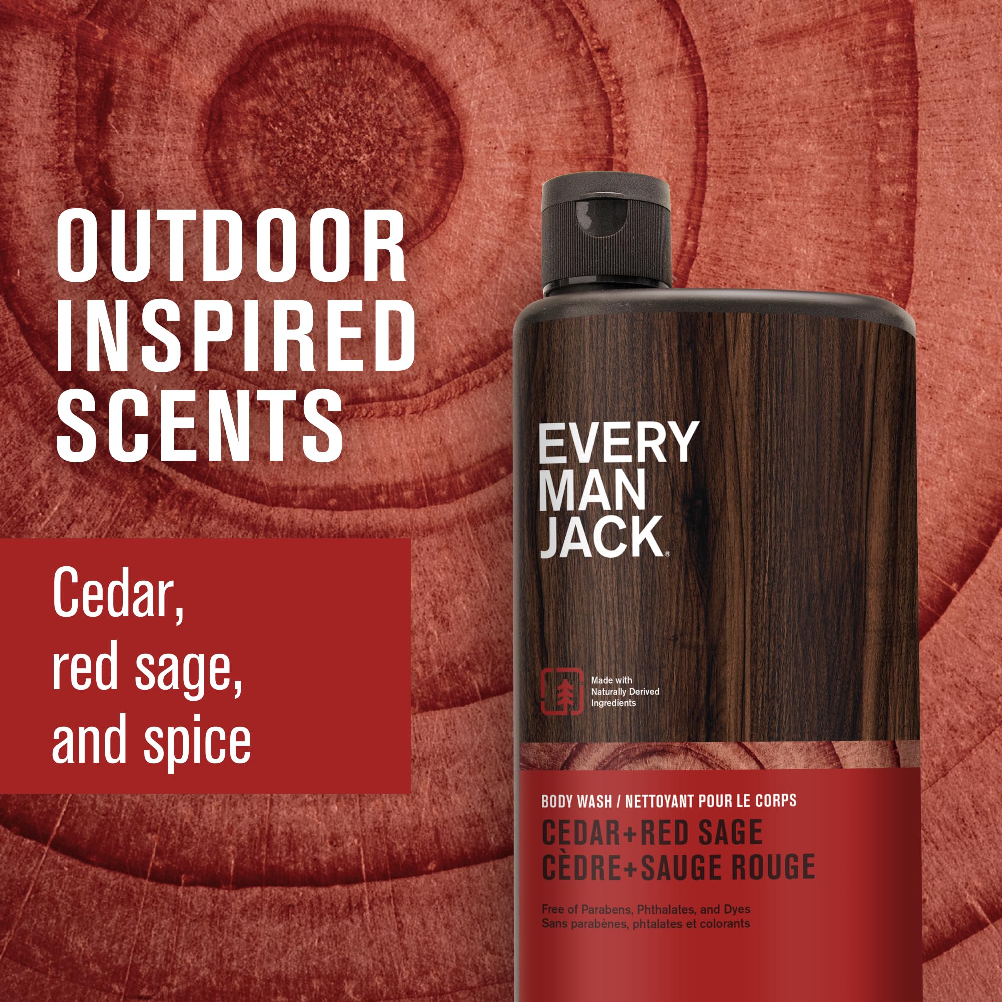 Every Man Jack Nourishing Cedar + Red Sage Body Wash – All Skin Types, Coconut & Glycerin – 24oz (2 Bottles)