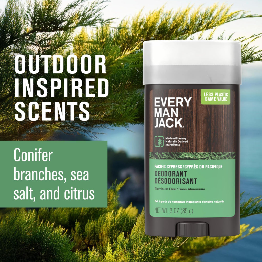 Every Man Jack Pacific Cypress Deodorant – Aluminum-Free, Long-Lasting Odor Protection, 3oz (2-Pack)