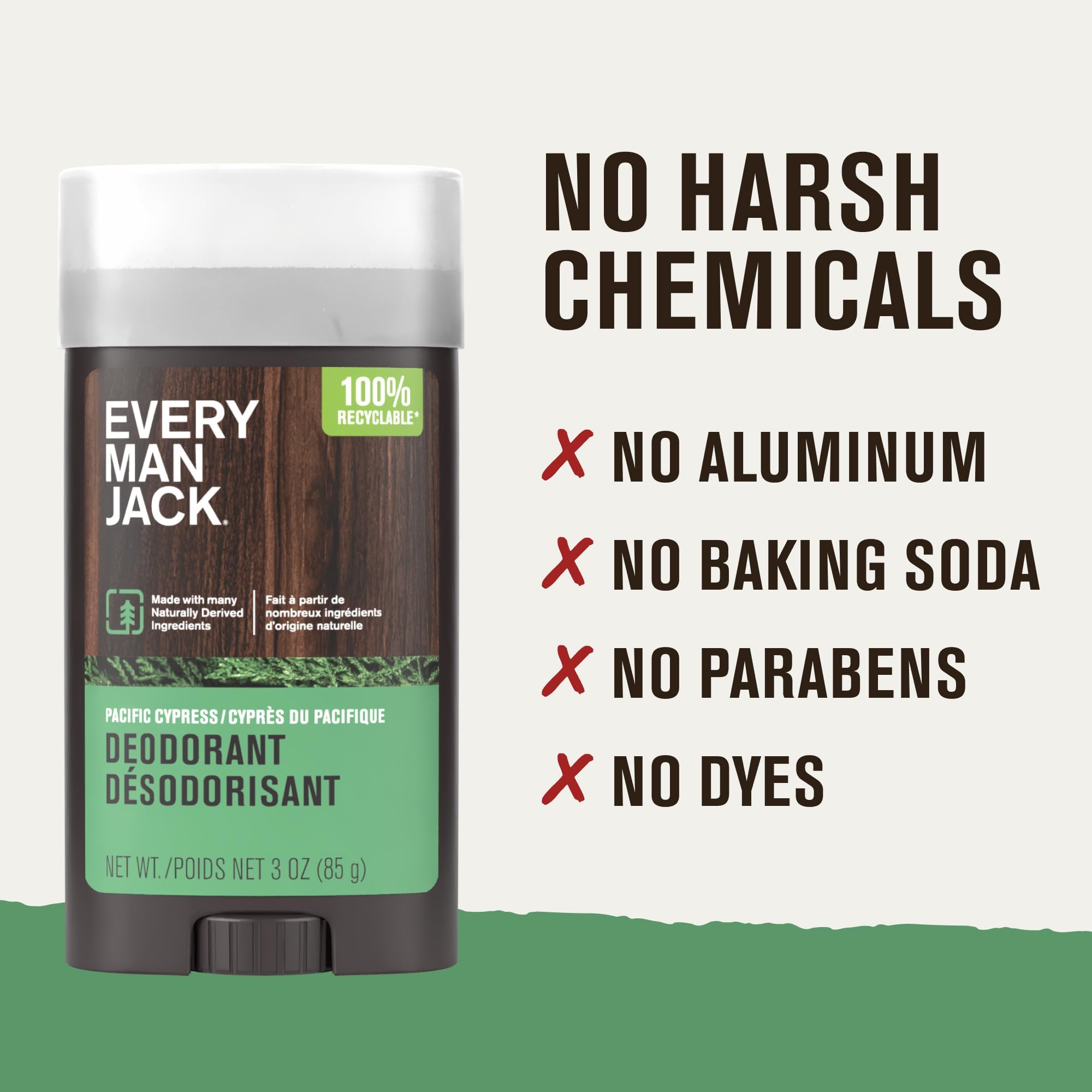 Every Man Jack Pacific Cypress Deodorant – Aluminum-Free, Long-Lasting Odor Protection, 3oz (2-Pack)