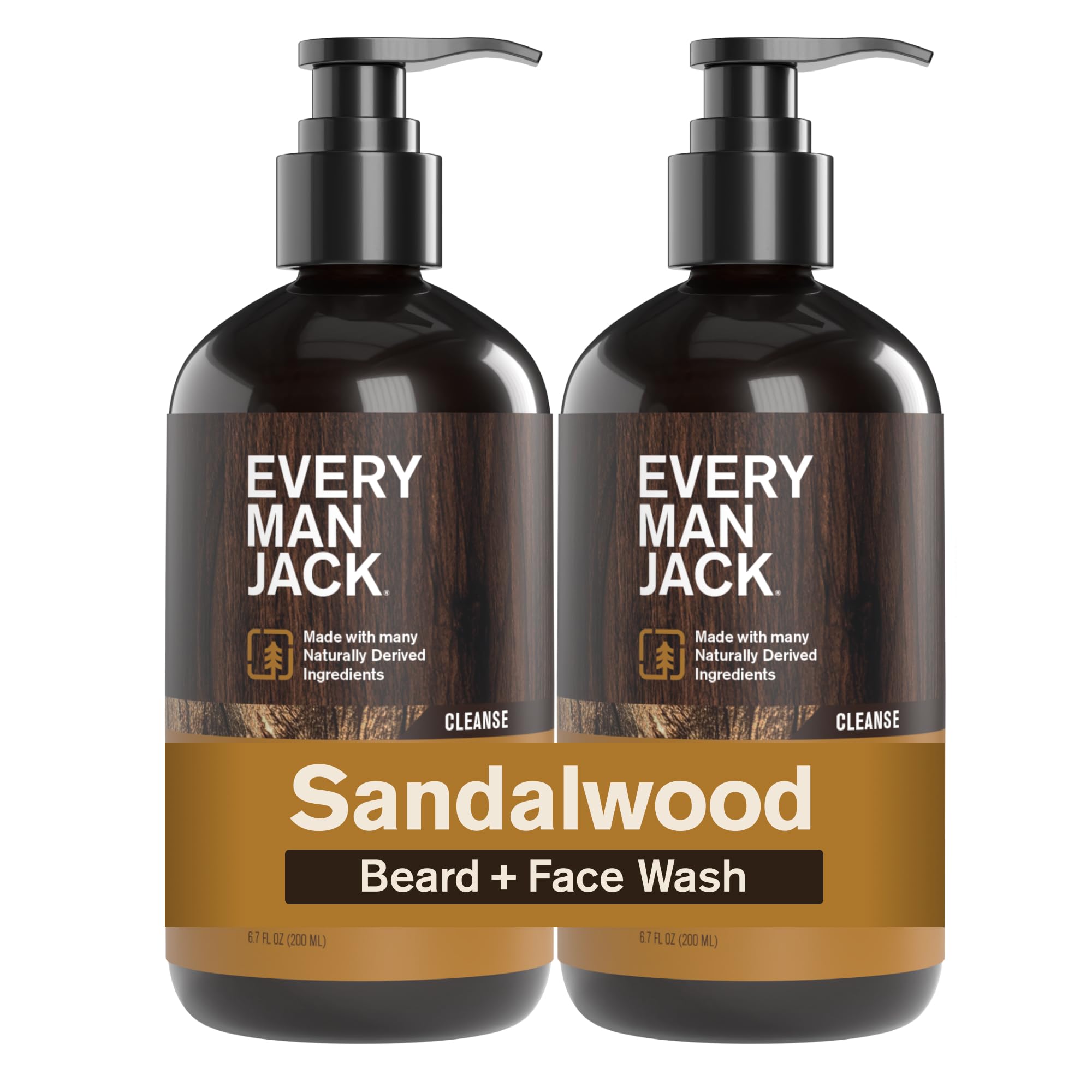 Every Man Jack Sandalwood Beard Wash – Cleanse, Soften & Hydrate (2 x 6.7 oz)