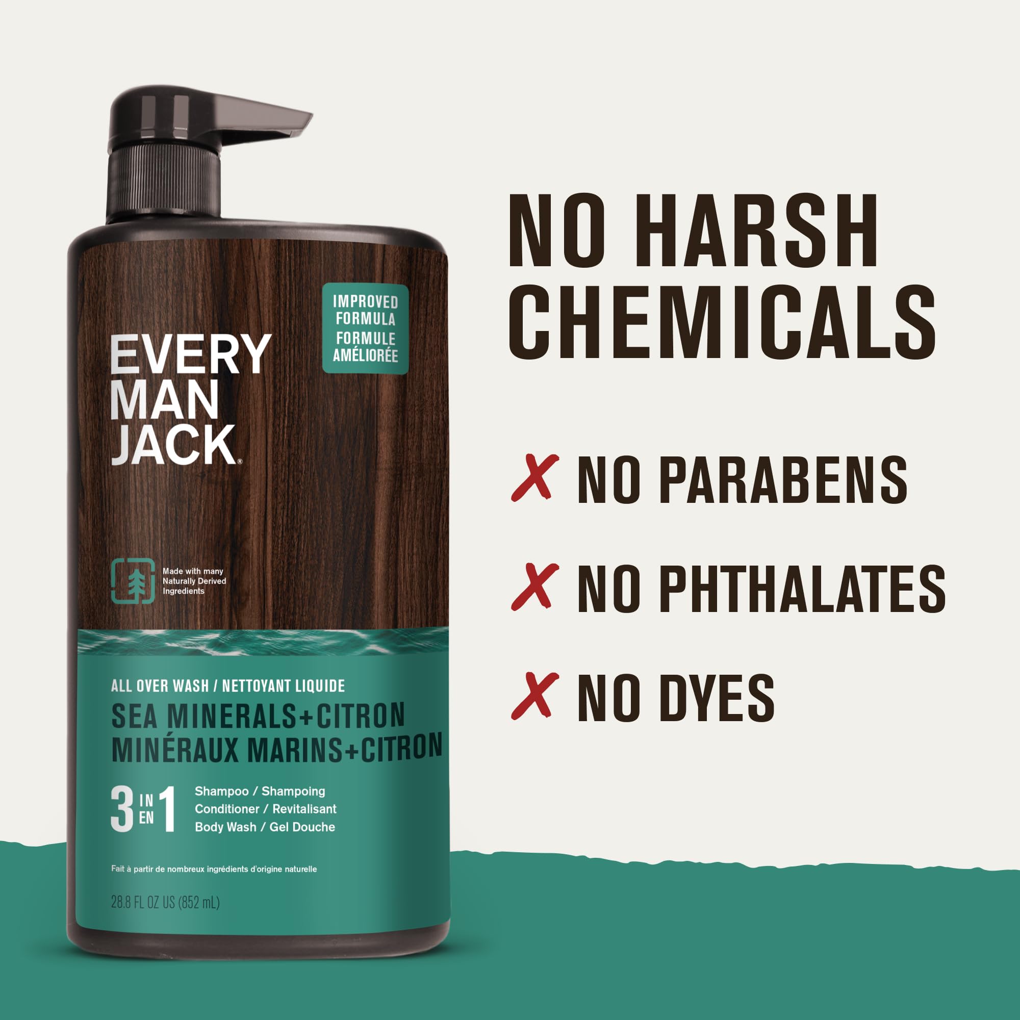 Every Man Jack Sea Minerals + Citron 3-in-1 Hydrating Wash – 28.8oz (2 Pack)