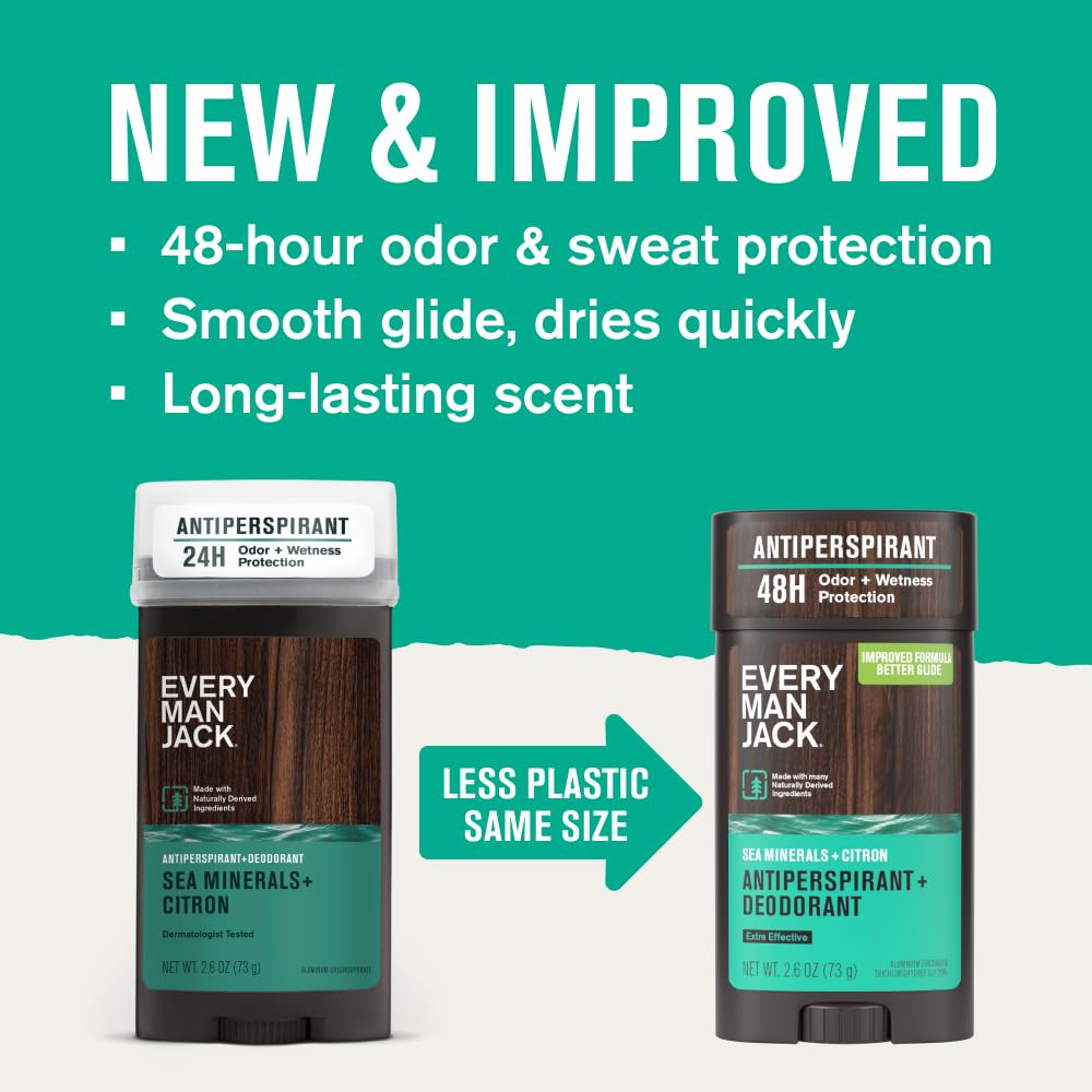 Every Man Jack Sea Minerals + Citron Antiperspirant Deodorant – 2-Pack, 48-Hour Defense
