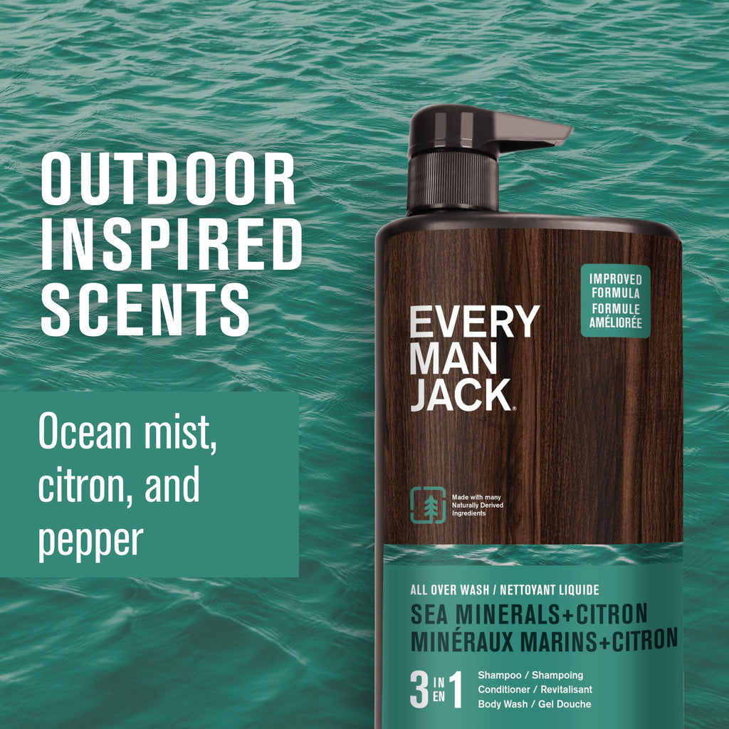 Every Man Jack Sea Minerals + Citron 3-in-1 Hydrating Wash – 28.8oz (2 Pack)