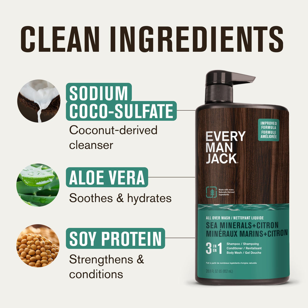 Every Man Jack Sea Minerals + Citron 3-in-1 Hydrating Wash – 28.8oz (2 Pack)