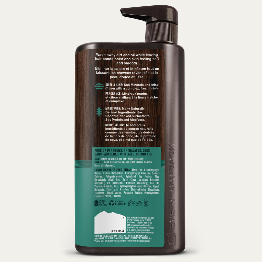 Every Man Jack Sea Minerals + Citron 3-in-1 Hydrating Wash – 28.8oz (2 Pack)