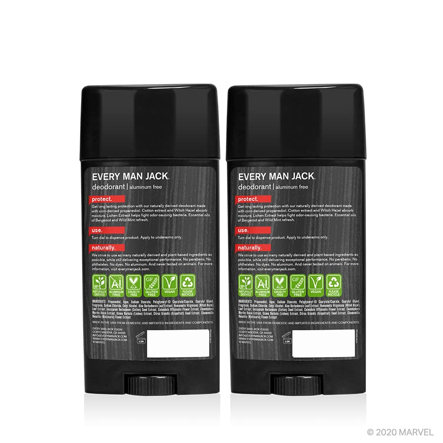 Every Man Jack Spider-Man Deodorant Twin Pack — 3 oz, Naturally Derived, Aluminum-Free, Cruelty-Free