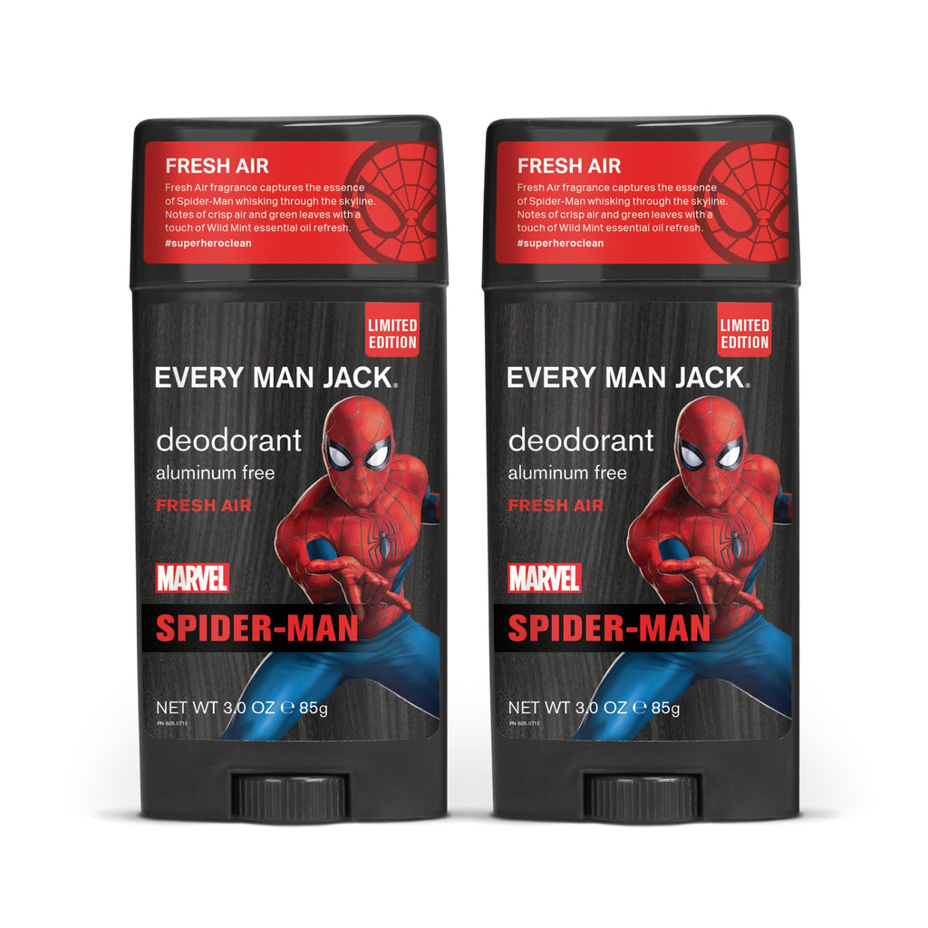 Every Man Jack Spider-Man Deodorant Twin Pack — 3 oz, Naturally Derived, Aluminum-Free, Cruelty-Free
